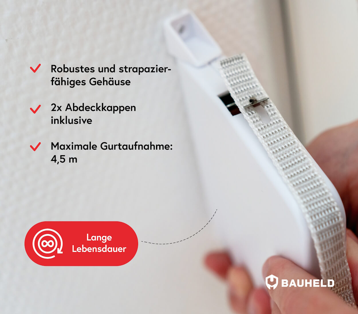 Gurtwickler Aufputz - 14 mm - Weiß, Ansicht 3